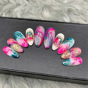 PRIMAVERA BRUSH STROKES |  Handpainted press on nails | custom  fake nails | Stiletto Oval Almond | Square | Long Medium | Shortly - A151