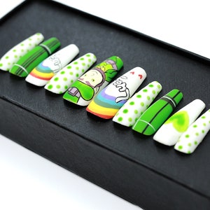 Press on nails / hand painted / coffin nails design/Summer press on nails, florescent rainbow nails, nail art press on nails-A108