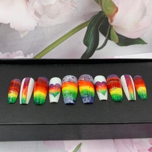 Colourful Love Short Coffin- Press On Nails | Fake Nails | Glue On Nails | Coffin Nails | Press On Nails | False Nails | Long Fake Nails-A10