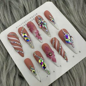 Press On Nails | Fake Nails | Glue On Nails | Coffin Nails | Luxury Nails | False Nails | Long Fake Nails - A393