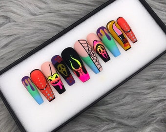 Gothic Halloween Glue On nails coffin - A270