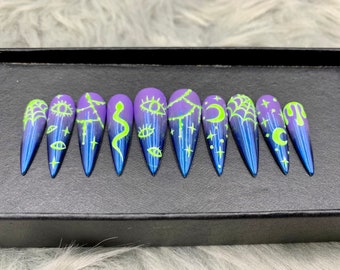 Hand Painted Ombre Press On Nails | Coffin Luxury Nails-A138