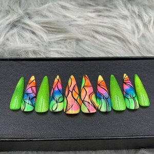 Marble Neon Ombre Luxury Press On Nails - A03