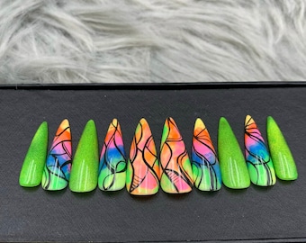 Mármol Neón Ombre Luxury Press On Nails - A03