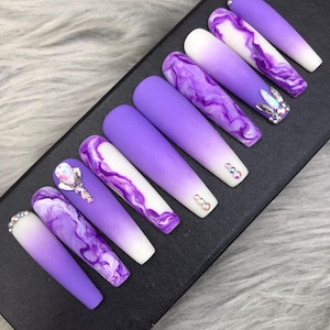 Nail Set | Fake Nails | Glue On Nails | Press On Nails | Coffin Nails | False Nails | Long Fake Nails- A355