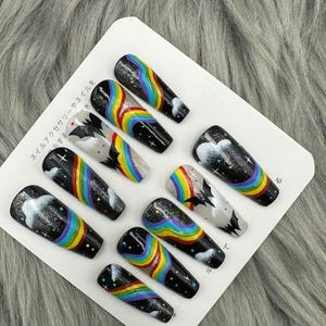 Fake Nails | Glue On Nails | Press On Nails | Coffin Nails | Luxury Nails | Long Fake Nails- A401