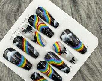 Fake Nails | Glue On Nails | Press On Nails | Coffin Nails | Luxury Nails | Long Fake Nails- A401