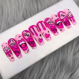 Christmas Press On Nails | Fake Nails | Glue On Nails | Press On Nails | Coffin Nails | Luxury Nails | Long Fake Nails - A281
