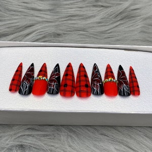 Christmas Morning Glue On Nails/ Red press on nails /Glue On Nails / Press On Nails - A183