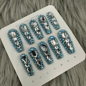 Press On Nails / hand painted / coffin nails design/Summer press on nails, florescent rainbow nails, nail art press on nails-A399