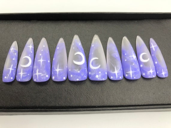 Moon Twinkle Fake Nails Coffin Nails Press on Nails - Etsy