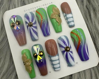 Luxury Press on Nails | Nail Set | Fake Nails | Glue On Nails | Press On Nails | Coffin Nails | False Nails | Long Fake Nails - A378