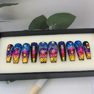 Marbled Tie Dye Ink Custom / Crystal Elegant Nails / Luxury Nails / Gel acrylic nails | Long Fake Nails | Fake Nails - A119