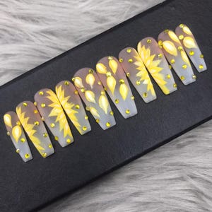 Y2k Nails | Nail Set | Fake Nails | Glue On Nails | Press On Nails | Coffin Nails | False Nails | Long Fake Nails - A348