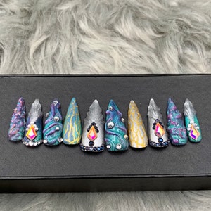 Maleficent fake nails |  Press On Nails | Glue On Nails | False Nails | Press On Nails | Stick On Nails | Long Stiletto | Fake Nails- A143