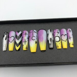 Lovely Sky - Fake Nails | Glue On Nails | Press On Nails | Coffin Nails | False Nails | Long Fake Nails- A36