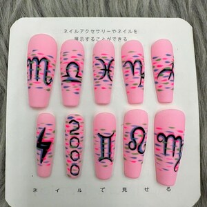 Press on nails / hand painted / coffin nails design/ Glue On Nails , florescent rainbow nails, nail art press on nails-A376
