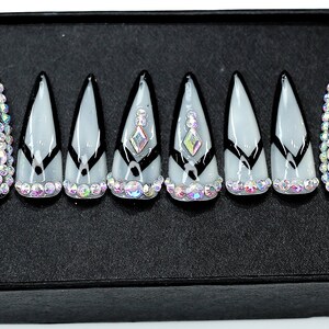 Press on nails / hand painted / coffin nails design/Summer press on nails, florescent rainbow nails, nail art press on nails-A105