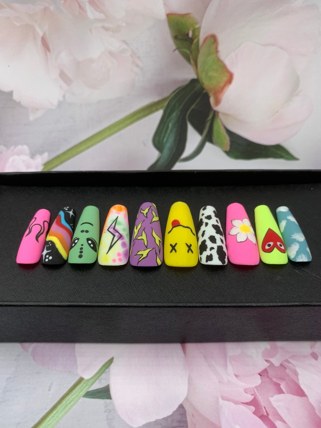 Crazy Press on Nails-glue on Fake Nails Luxury Handmade Nail Hand Painted Nails Tips A67 - Etsy