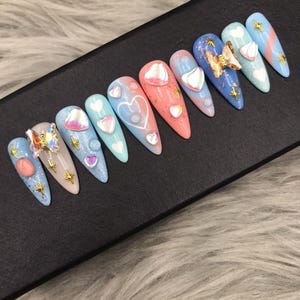 Y2k Nails | Nail Set | Fake Nails | Glue On Nails | Press On Nails | Coffin Nails | False Nails | Long Fake Nails - A350