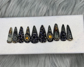 Black Diamonds press on nails / Salon quality fake nails  - A141