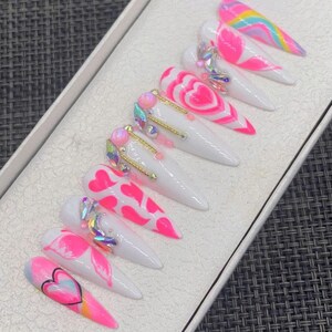 Press On Nails-Glue On Fake Nails Luxury Handmade Nail- Hand Painted Nails - A234