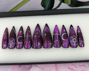 Black Moon Press On Nails | Gothic Coffin False Nails-A33