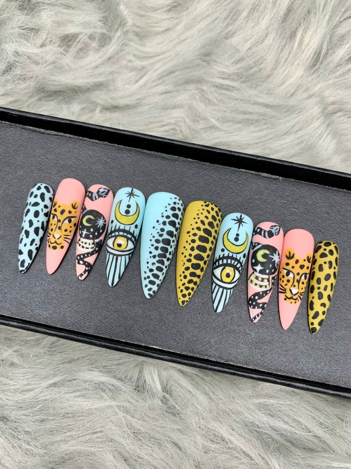 Leopard Stiletto Nails Art A217 Etsy