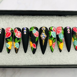 Lemonade nails | Luxury Nails | Fake Nails | False nails | Glue On Nails | Press On Nails | Coffin Nails | Long Fake Nails - A54