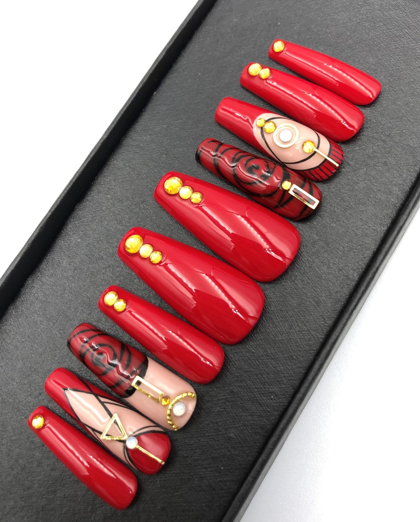Red Luxury Nails-fake Nails Glue on Nails Press on Nails - Etsy