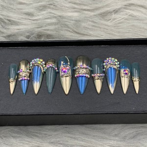 Press On Nails | Crystals Press On Nails | Nails | False Nails | Press On Nails | Stick On Nails | Long Stiletto - A165