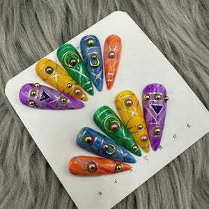 Press On Nails | Fake Nails | Glue On Nails | Coffin Nails | Luxury Nails | False Nails | Long Fake Nails - A395
