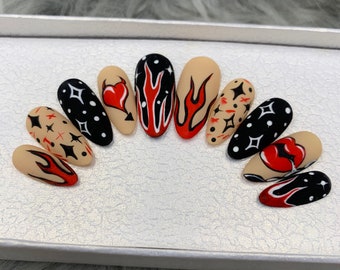 Sexy Valentines Day Press on nails | Fake Nails | Glue On Nails | Press On Nails | Coffin Nails |  Nails | Neutral Fake Nails- A160