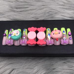 Y2k Nails | Nail Set | Fake Nails | Glue On Nails | Press On Nails | Coffin Nails | False Nails | Long Fake Nails - A349