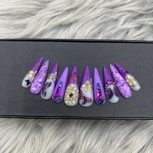 Violet butterfly press on nails - A242