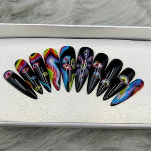 Hand Painted eyes glue on nails - A228