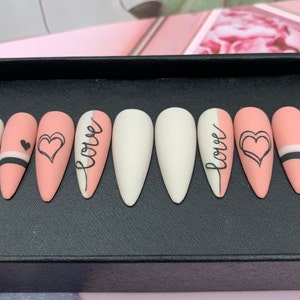 Cute fake nails | Fake Nails | Glue On Nails | Coffin Nails | Press On Nails | Acrylic Nails | Long Fake Nails- A05