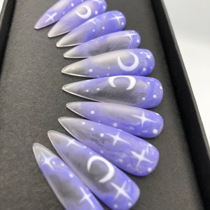 Moon Twinkle Fake Nails Coffin Nails Press on Nails - Etsy