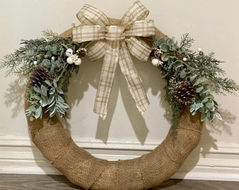 READY TO SHIP Vintage Berry Wreath of Venetian Dew Crimson and White