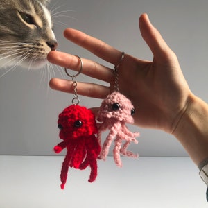 Mini Crochet Jellyfish Keychain Buddy, Handmade, So Cute, Attach To Anything