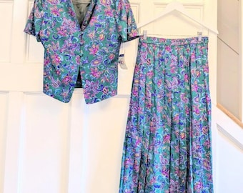 Vintage Adrianna Papell Seidenrock Set - Paisleymuster