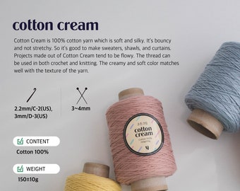 Cotton Cream(150g) Yarn: Crochet, Knitting, cotton yarn perfect for knitwear, pullover, gloves, curtains, cushion, High Quality, 24 Colors
