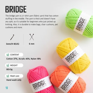 Bridge Yarn(80g): Crochet, Knitting and More, T-shirt yarn perfect for bags, hats, rugs and pet cushions, High Quality, 48 Colors