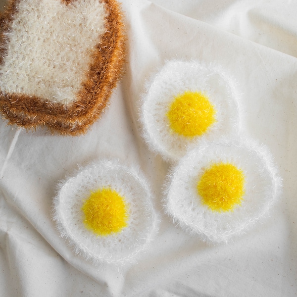 DIY crochet scrubber pattern - fried eggs, bread crochet scrubber, make your cute brunch, pefect for housewarming gift, home decor