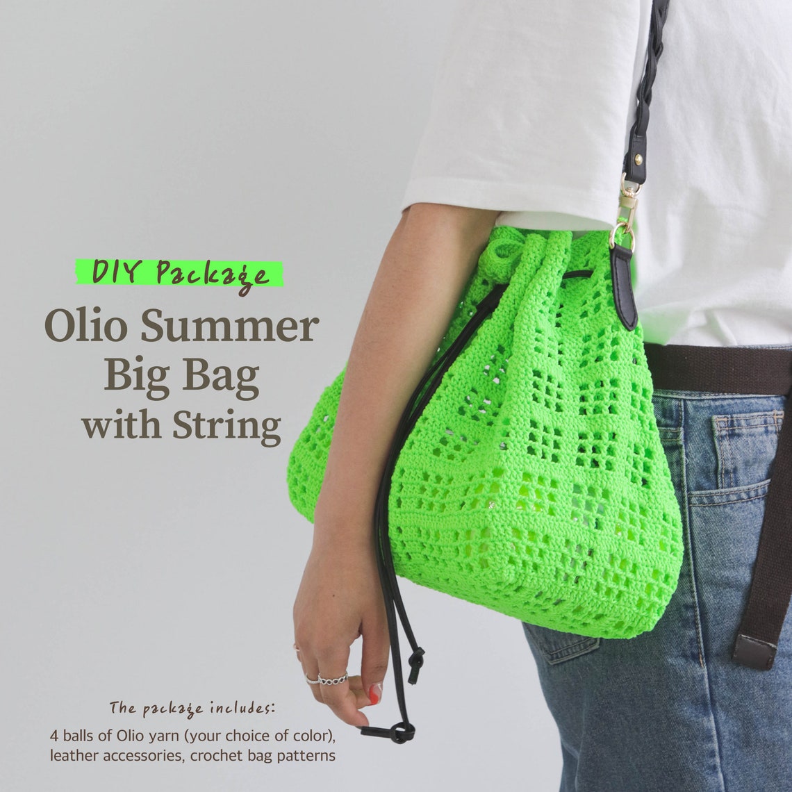 DIY crochet bag package yarn leather accessories and pattern Etsy