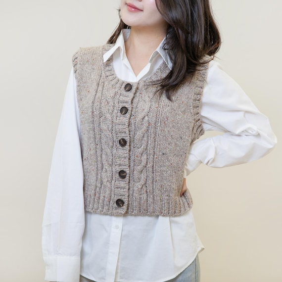 Linda Piano Crochet Vest Pattern – Cable Knit Open-front (PDF