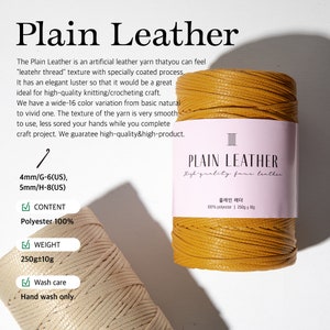 Plain Leather: Crochet and Knitting, Artificial Leather Yarn, Ideal for Bags, Hats, Interior Crafts & More, 16 Colors