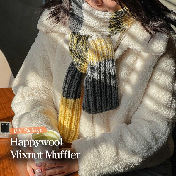 Ensemble de silencieux à tricoter DIY : fil et motif - Ensemble de silencieux Happywool Mixnut, facile à tricoter