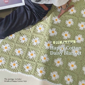 DIY crochet blanket package: Happy Cotton Daisy Blanket, handmade crochet blanket, spring, fall blanket, baby blanket