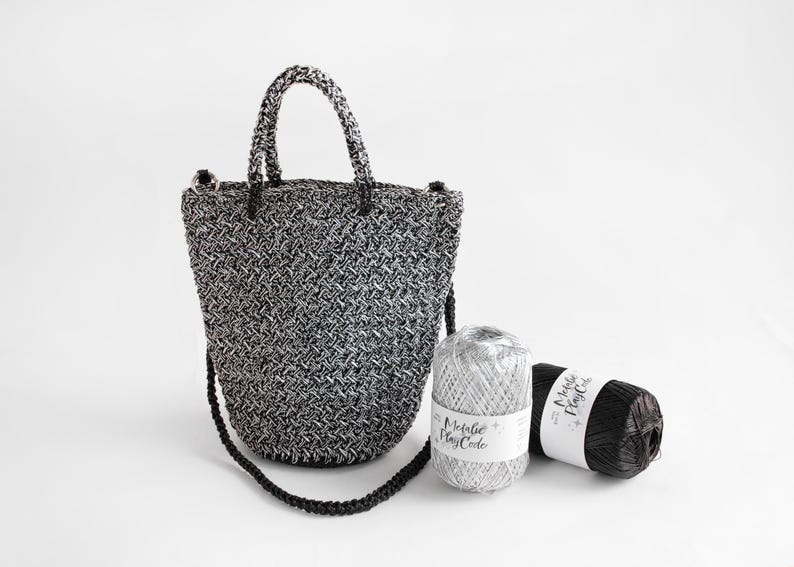 DIY Crochet Bag Pattern - Metallic Play Code Basket Bag Downloadable ...